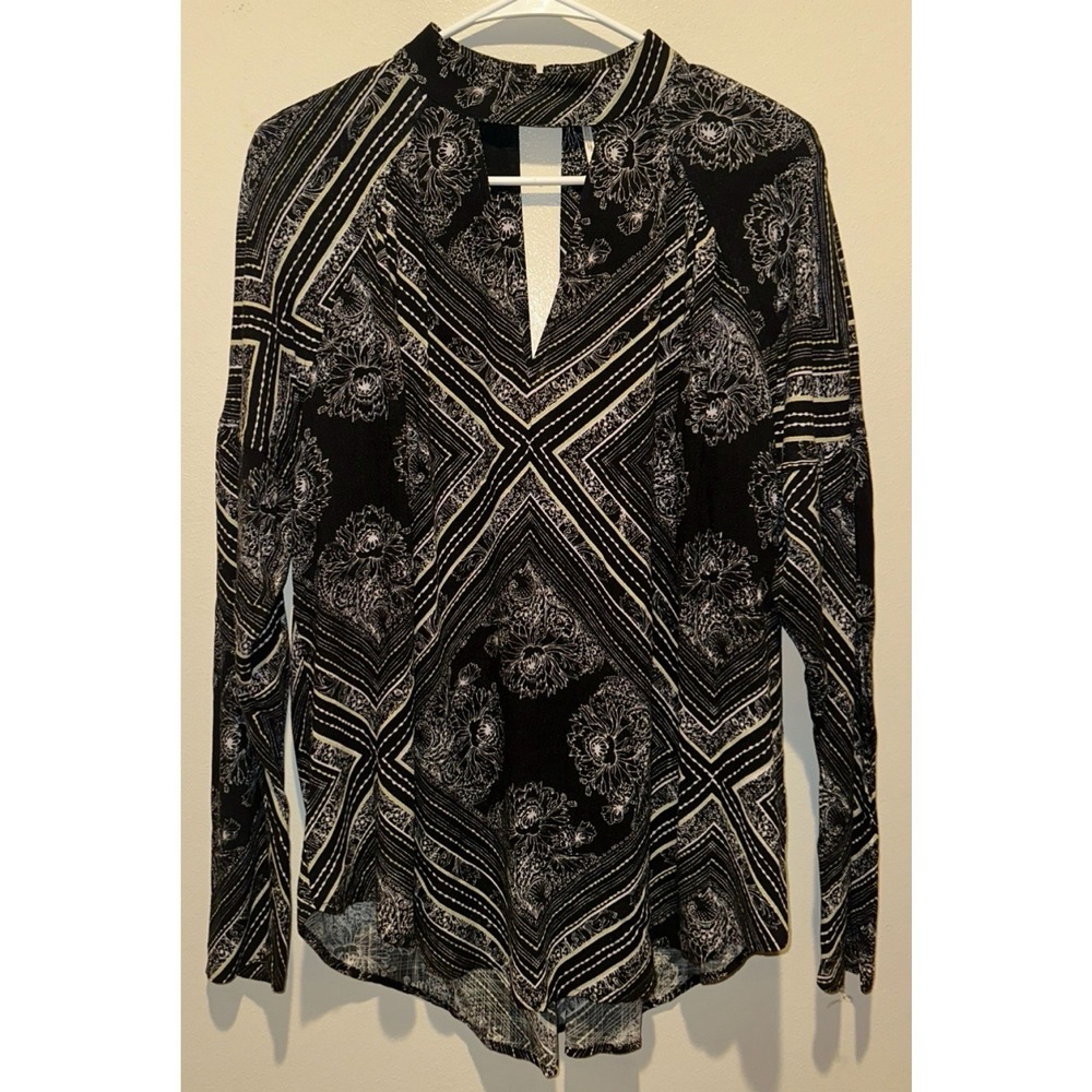 Free People Walking on a Dream Black Geometric Boho‎ Cutout Tunic Size XS